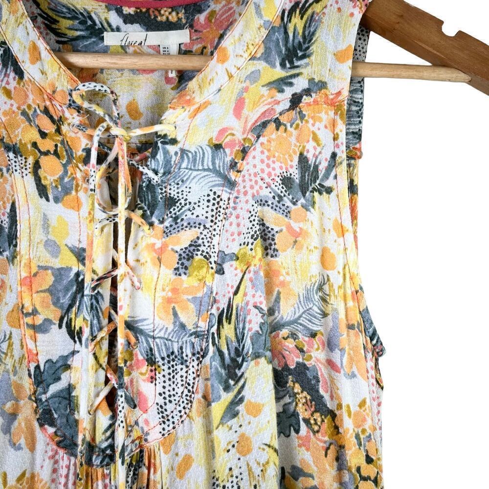 Anthropologie Floreat Anafa Tiered Tank Top Orange Floral Print, Size 0 - Picture 5 of 11